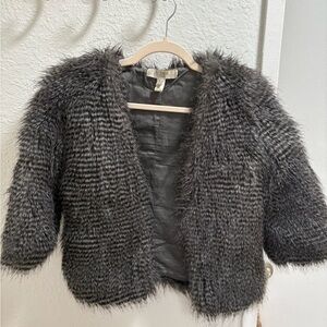 Adam Lippes Striped Faux Fur Teddy Jacket in Black and Gray